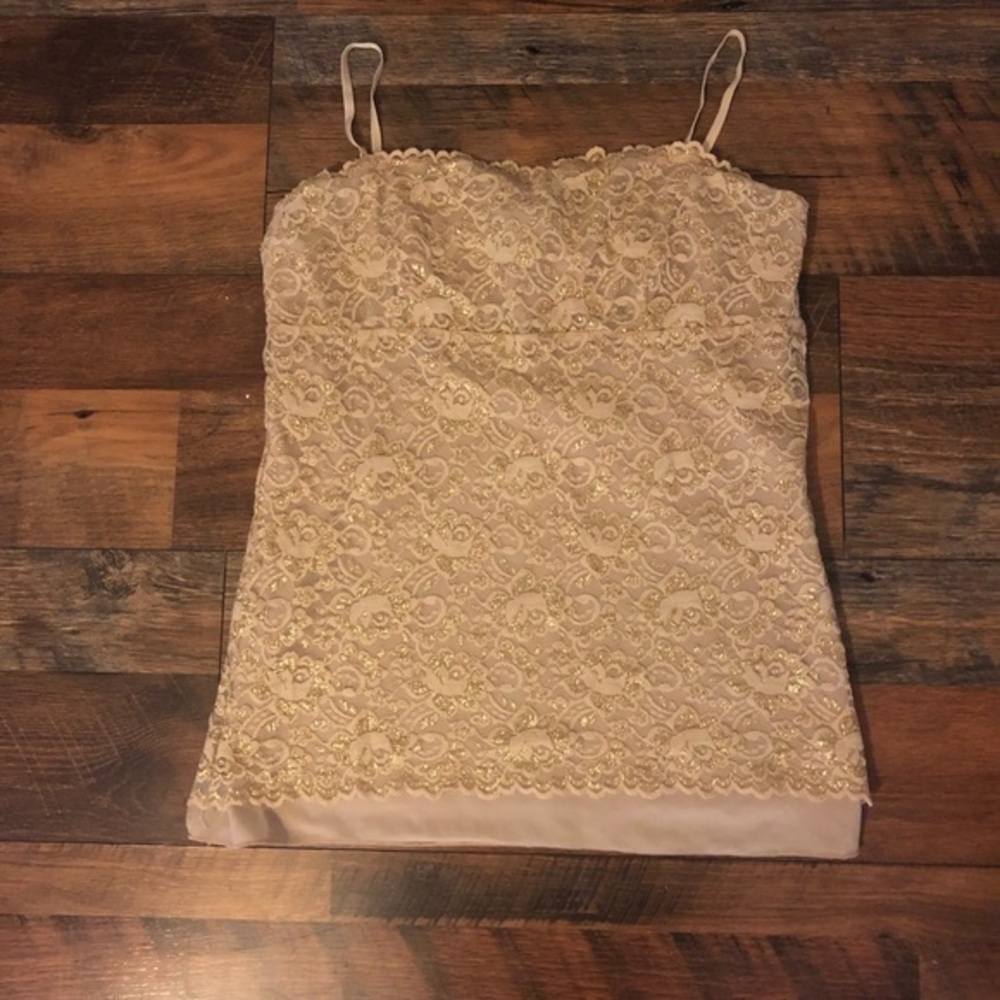 New York & Company intimates gold glittery embroidery overlay sz med